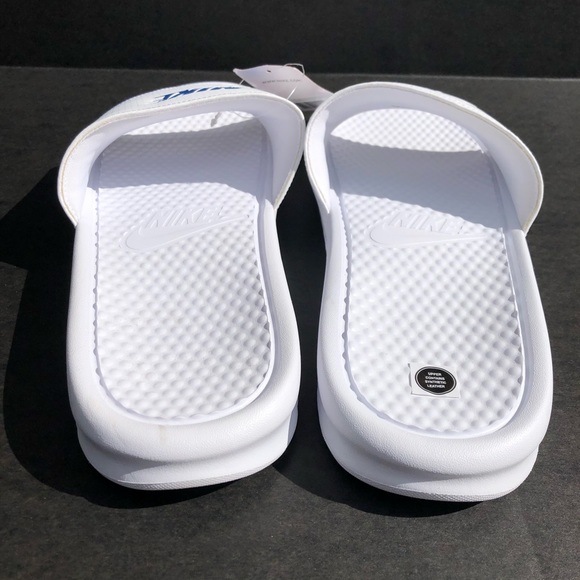 Men's Nike Benassi JDI White Blue Slides Size 15 - Picture 3 of 7
